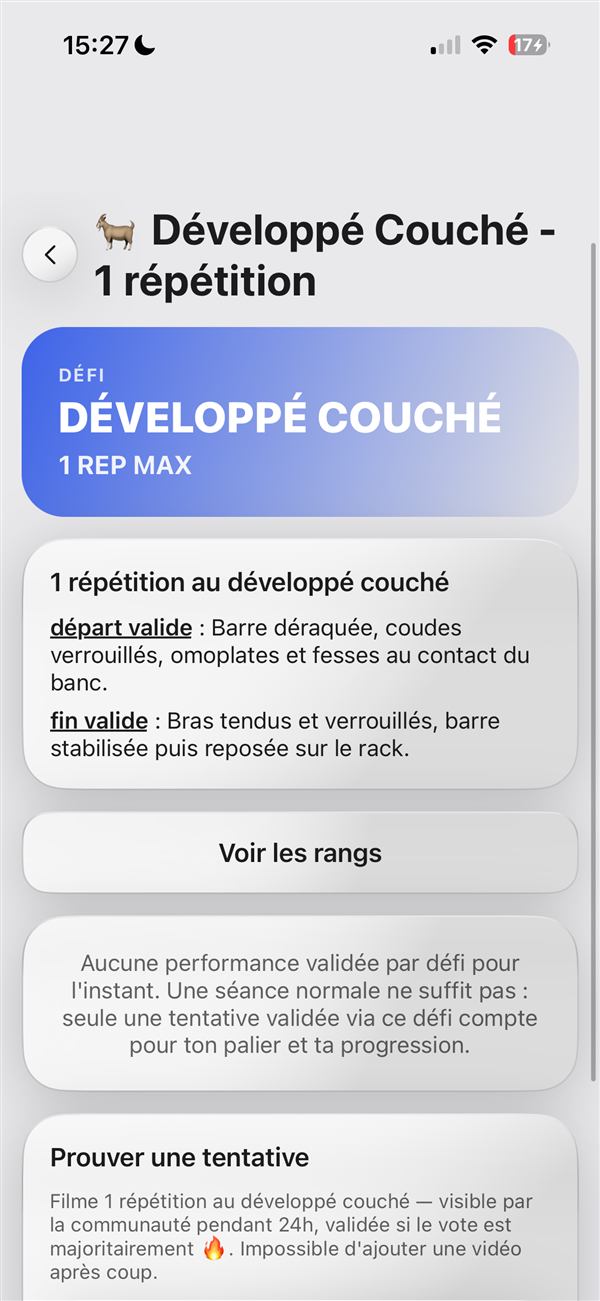 Écran détail d'un Défi de l'app LiftUp